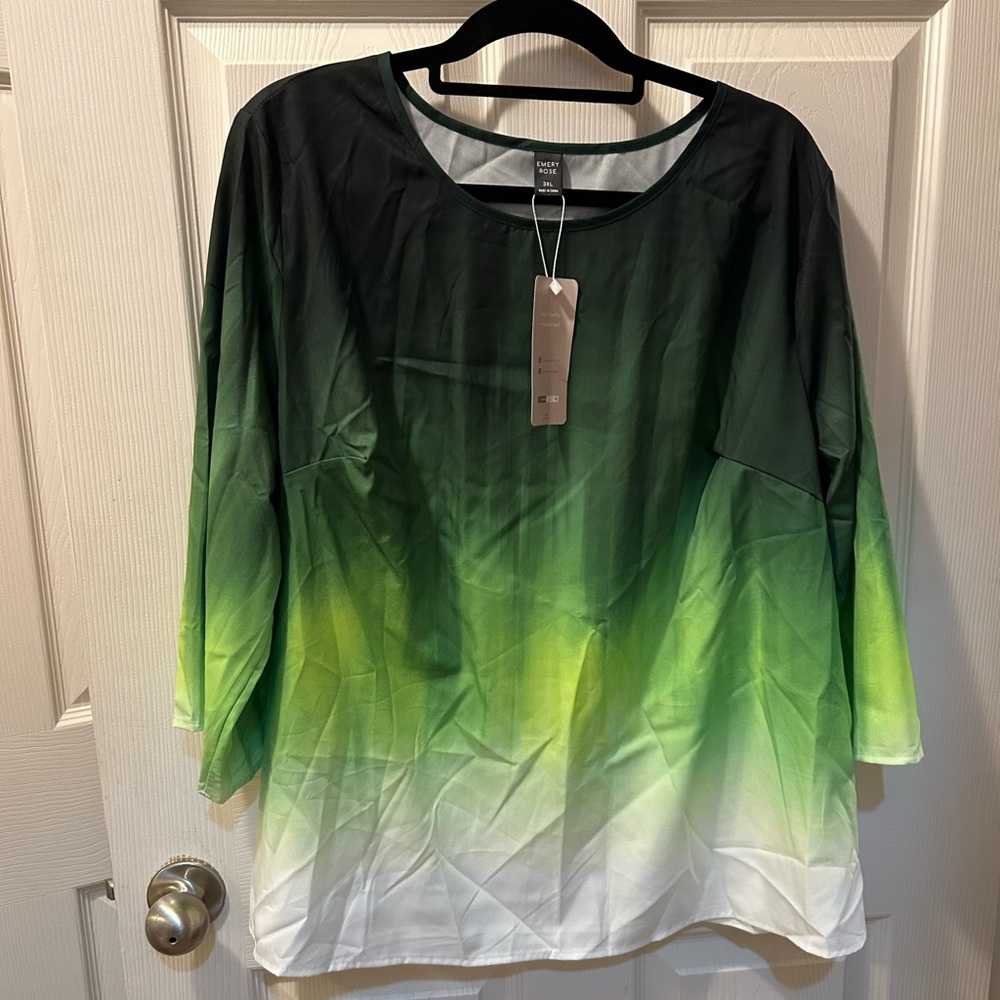 Emery Rose 3XL Gradient Green and White Women's Top Blouse With 3/4 Sleeves NWT